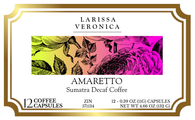 Amaretto Sumatra Decaf Coffee <BR>(Single Serve K-Cup Pods) - Label