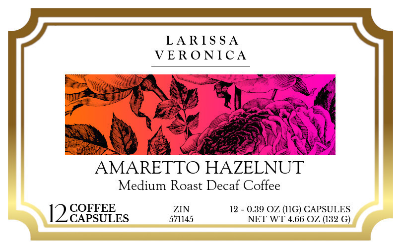 Amaretto Hazelnut Medium Roast Decaf Coffee <BR>(Single Serve K-Cup Pods) - Label