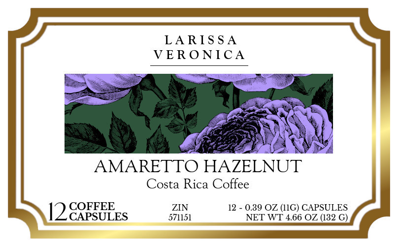 Amaretto Hazelnut Costa Rica Coffee <BR>(Single Serve K-Cup Pods) - Label