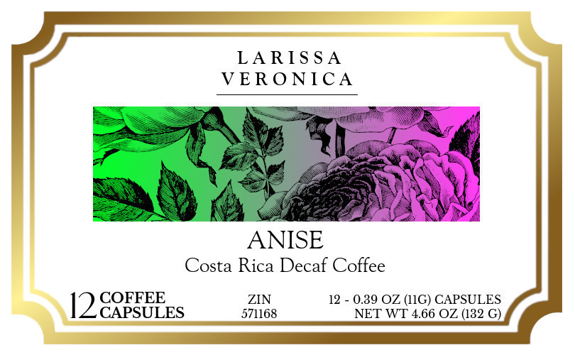 Anise Costa Rica Decaf Coffee <BR>(Single Serve K-Cup Pods) - Label