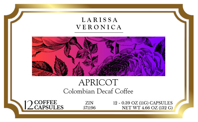 Apricot Colombian Decaf Coffee <BR>(Single Serve K-Cup Pods) - Label