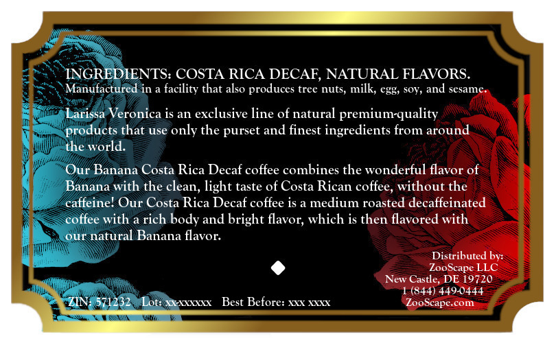 Banana Costa Rica Decaf Coffee <BR>(Single Serve K-Cup Pods)