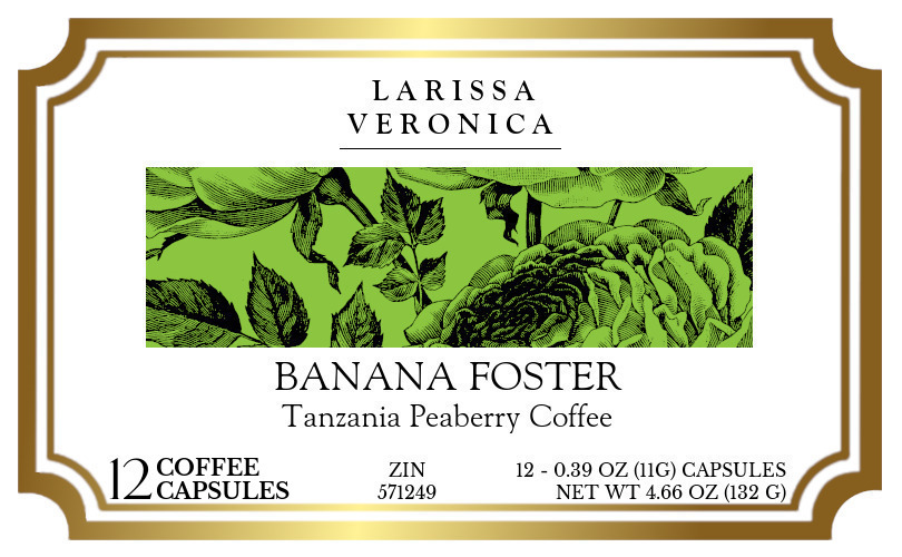 Banana Foster Tanzania Peaberry Coffee <BR>(Single Serve K-Cup Pods) - Label