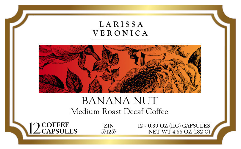 Banana Nut Medium Roast Decaf Coffee <BR>(Single Serve K-Cup Pods) - Label