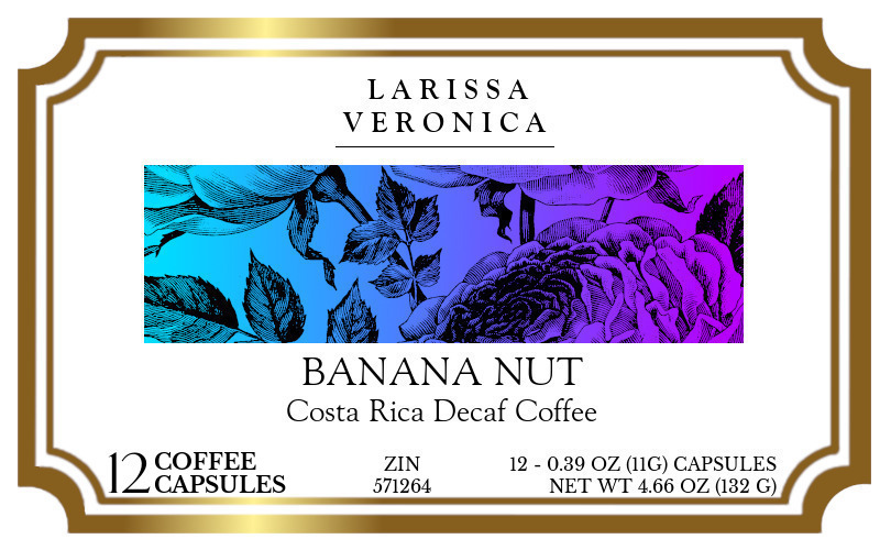 Banana Nut Costa Rica Decaf Coffee <BR>(Single Serve K-Cup Pods) - Label