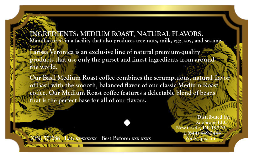 Basil Medium Roast Coffee <BR>(Single Serve K-Cup Pods)