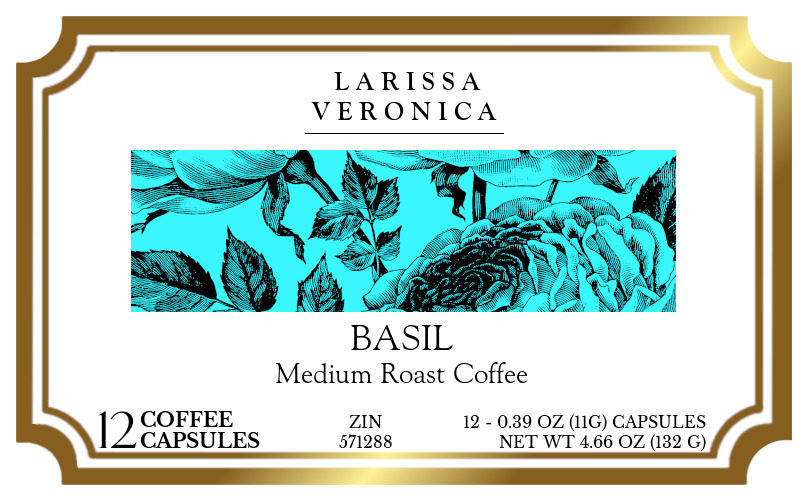 Basil Medium Roast Coffee <BR>(Single Serve K-Cup Pods) - Label