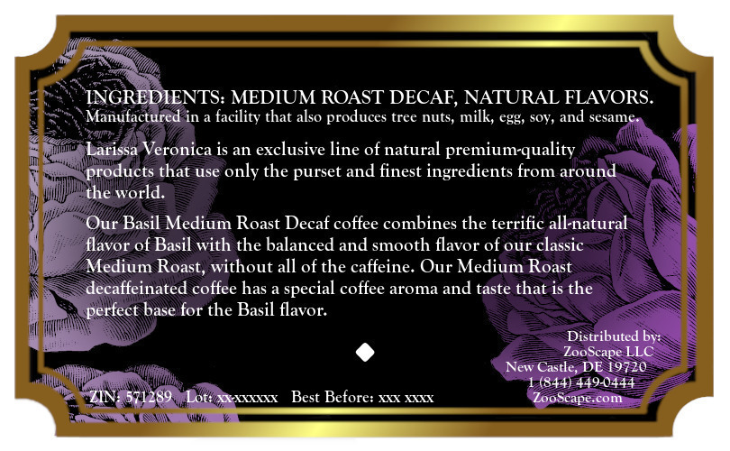 Basil Medium Roast Decaf Coffee <BR>(Single Serve K-Cup Pods)
