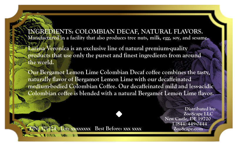 Bergamot Lemon Lime Colombian Decaf Coffee <BR>(Single Serve K-Cup Pods)
