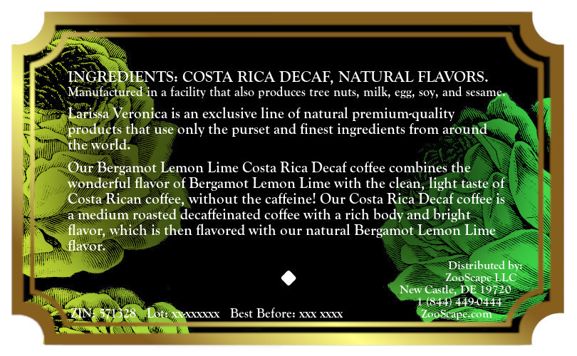 Bergamot Lemon Lime Costa Rica Decaf Coffee <BR>(Single Serve K-Cup Pods)