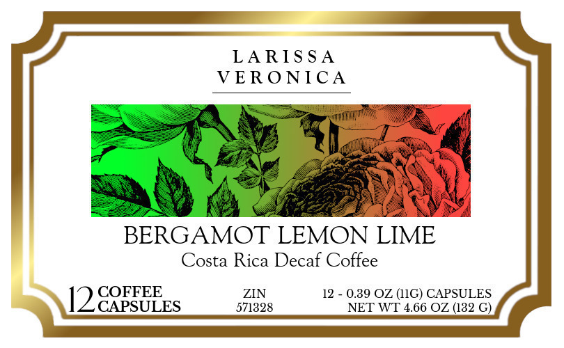 Bergamot Lemon Lime Costa Rica Decaf Coffee <BR>(Single Serve K-Cup Pods) - Label