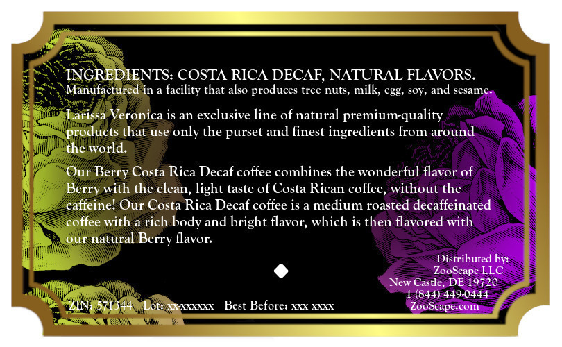 Berry Costa Rica Decaf Coffee <BR>(Single Serve K-Cup Pods)