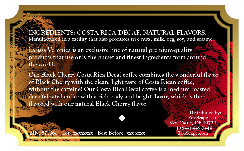 Black Cherry Costa Rica Decaf Coffee <BR>(Single Serve K-Cup Pods)