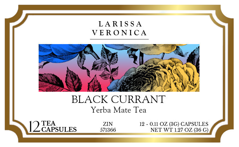 Black Currant Yerba Mate Tea <BR>(Single Serve K-Cup Pods) - Label