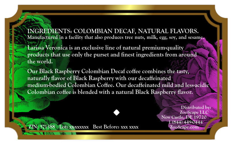 Black Raspberry Colombian Decaf Coffee <BR>(Single Serve K-Cup Pods)