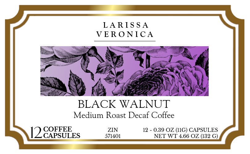 Black Walnut Medium Roast Decaf Coffee <BR>(Single Serve K-Cup Pods) - Label
