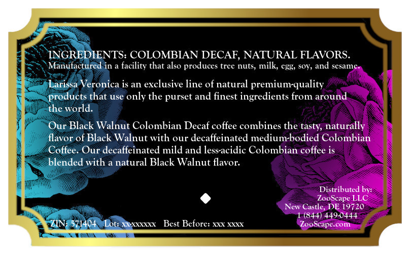Black Walnut Colombian Decaf Coffee <BR>(Single Serve K-Cup Pods)