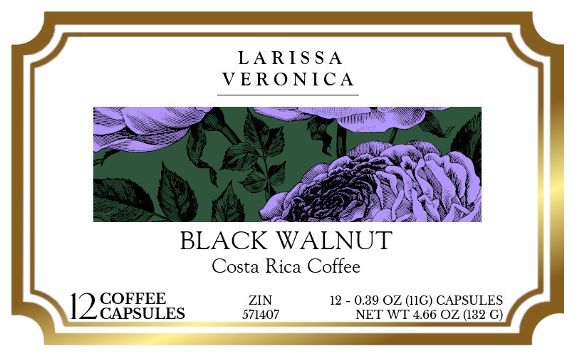 Black Walnut Costa Rica Coffee <BR>(Single Serve K-Cup Pods) - Label