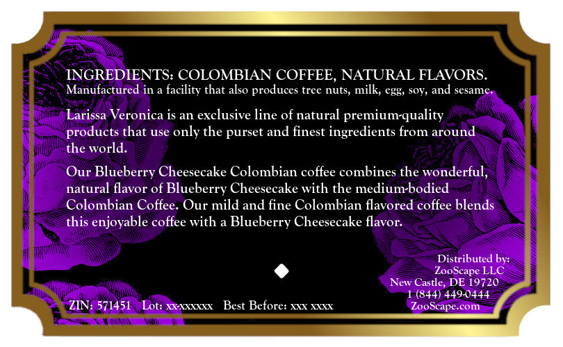 Blueberry Cheesecake Colombian Coffee <BR>(Single Serve K-Cup Pods)