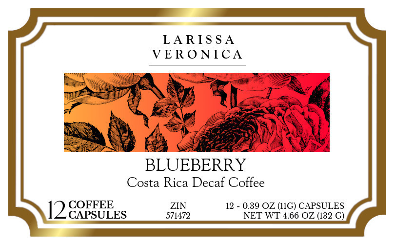 Blueberry Costa Rica Decaf Coffee <BR>(Single Serve K-Cup Pods) - Label