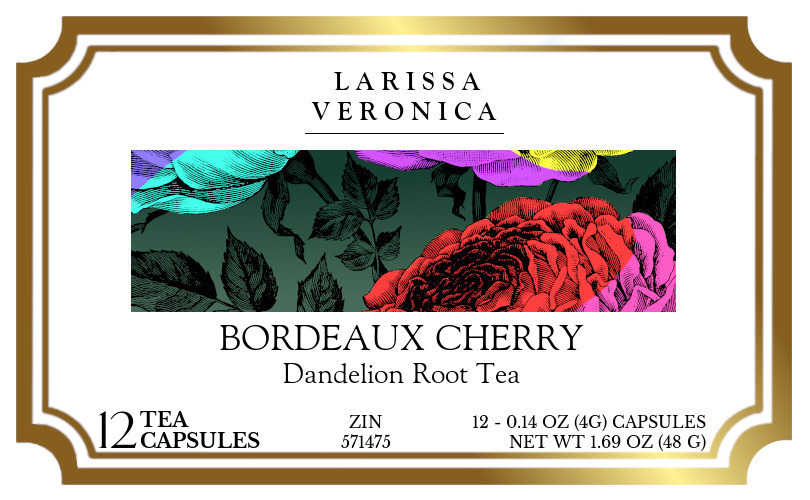 Bordeaux Cherry Dandelion Root Tea <BR>(Single Serve K-Cup Pods) - Label
