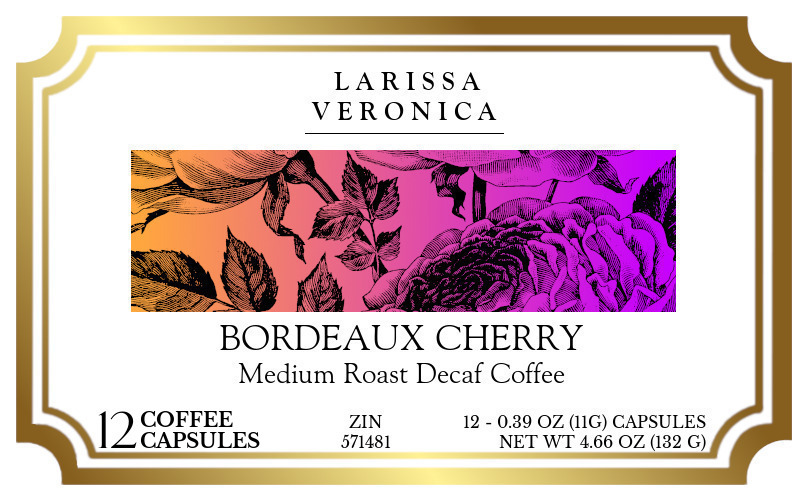 Bordeaux Cherry Medium Roast Decaf Coffee <BR>(Single Serve K-Cup Pods) - Label