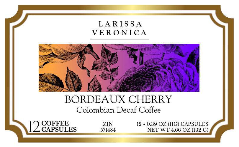 Bordeaux Cherry Colombian Decaf Coffee <BR>(Single Serve K-Cup Pods) - Label