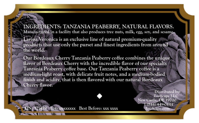 Bordeaux Cherry Tanzania Peaberry Coffee <BR>(Single Serve K-Cup Pods)