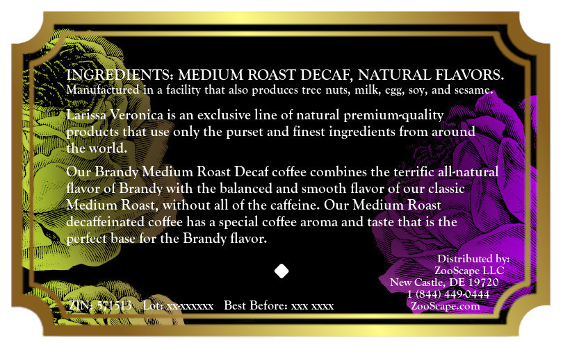 Brandy Medium Roast Decaf Coffee <BR>(Single Serve K-Cup Pods)
