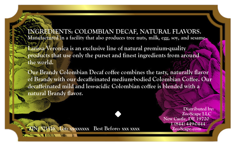 Brandy Colombian Decaf Coffee <BR>(Single Serve K-Cup Pods)