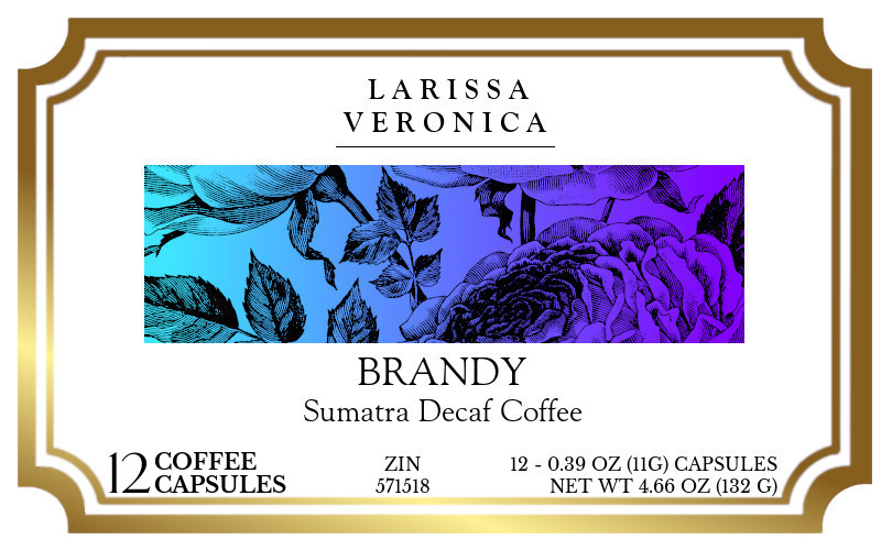 Brandy Sumatra Decaf Coffee <BR>(Single Serve K-Cup Pods) - Label