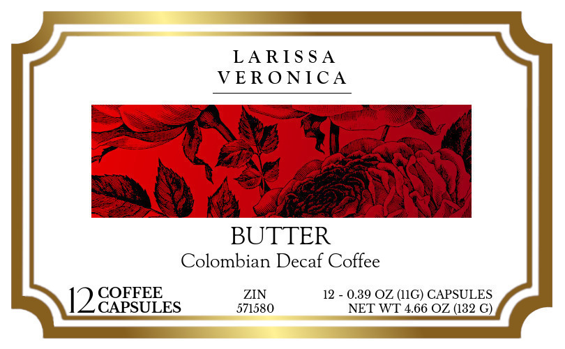 Butter Colombian Decaf Coffee <BR>(Single Serve K-Cup Pods) - Label