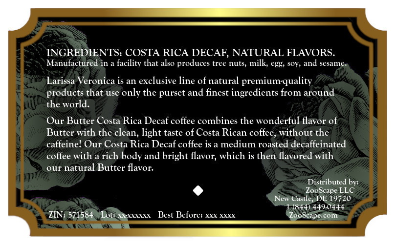 Butter Costa Rica Decaf Coffee <BR>(Single Serve K-Cup Pods)
