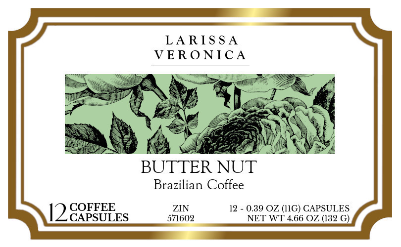 Butter Nut Brazilian Coffee <BR>(Single Serve K-Cup Pods) - Label