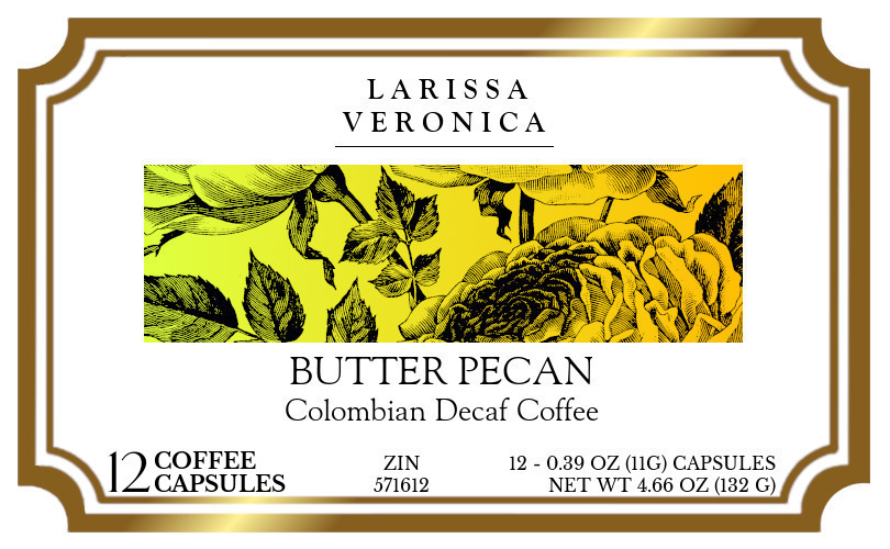 Butter Pecan Colombian Decaf Coffee <BR>(Single Serve K-Cup Pods) - Label