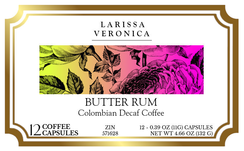 Butter Rum Colombian Decaf Coffee <BR>(Single Serve K-Cup Pods) - Label