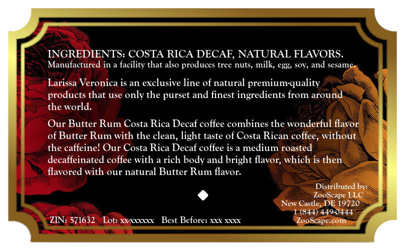 Butter Rum Costa Rica Decaf Coffee <BR>(Single Serve K-Cup Pods)
