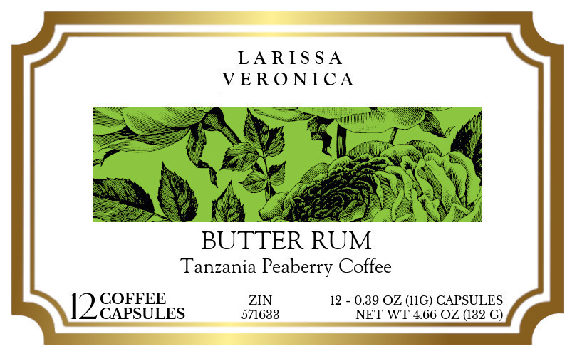 Butter Rum Tanzania Peaberry Coffee <BR>(Single Serve K-Cup Pods) - Label