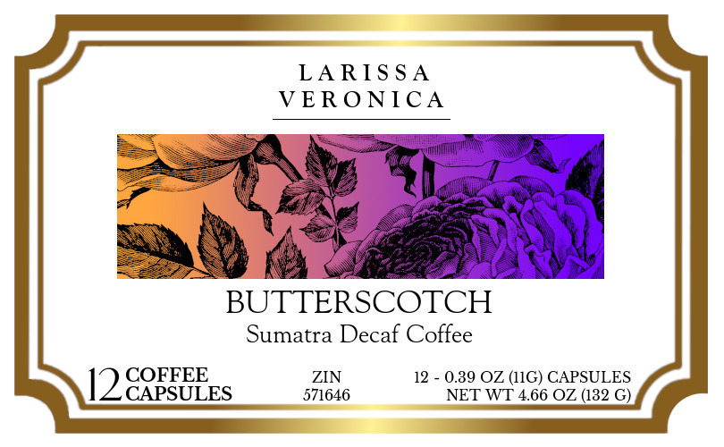 Butterscotch Sumatra Decaf Coffee <BR>(Single Serve K-Cup Pods) - Label