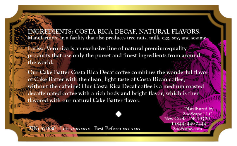 Cake Batter Costa Rica Decaf Coffee <BR>(Single Serve K-Cup Pods)