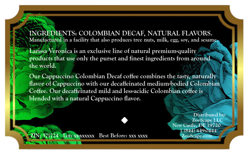 Cappuccino Colombian Decaf Coffee <BR>(Single Serve K-Cup Pods)