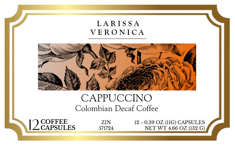 Cappuccino Colombian Decaf Coffee <BR>(Single Serve K-Cup Pods) - Label