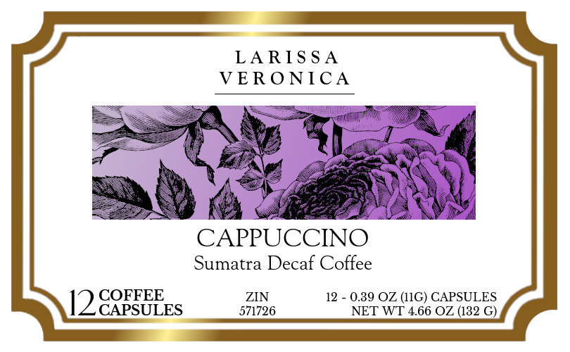 Cappuccino Sumatra Decaf Coffee <BR>(Single Serve K-Cup Pods) - Label