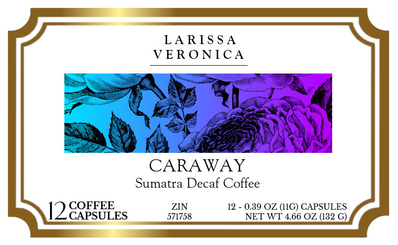 Caraway Sumatra Decaf Coffee <BR>(Single Serve K-Cup Pods) - Label