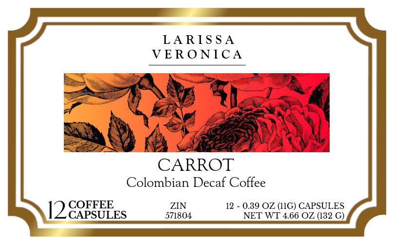 Carrot Colombian Decaf Coffee <BR>(Single Serve K-Cup Pods) - Label