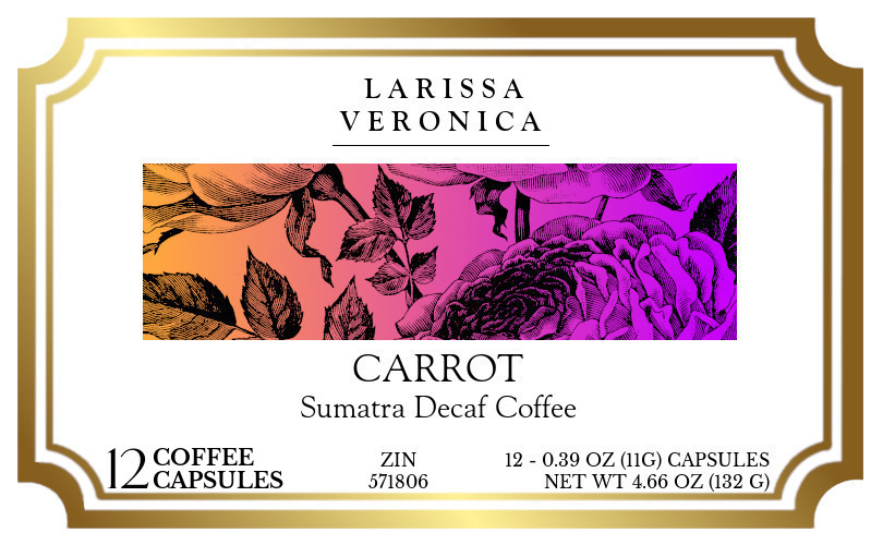 Carrot Sumatra Decaf Coffee <BR>(Single Serve K-Cup Pods) - Label