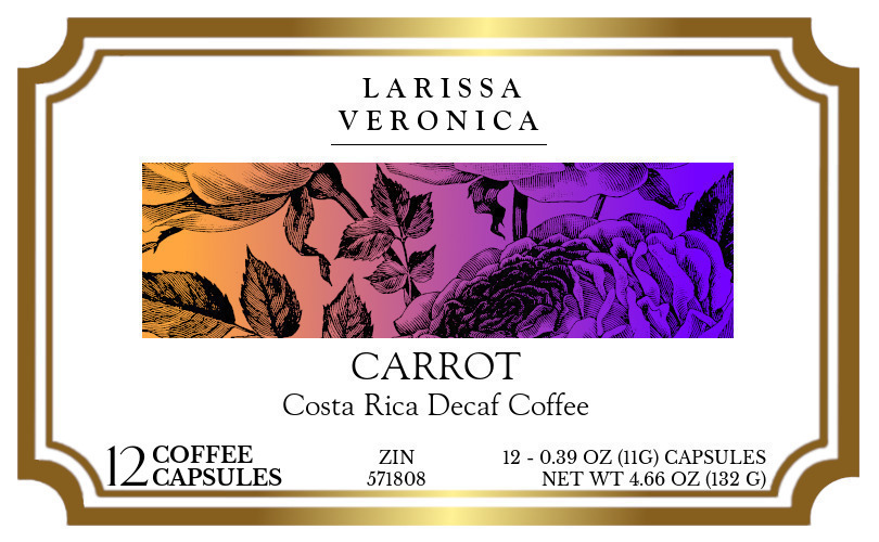 Carrot Costa Rica Decaf Coffee <BR>(Single Serve K-Cup Pods) - Label