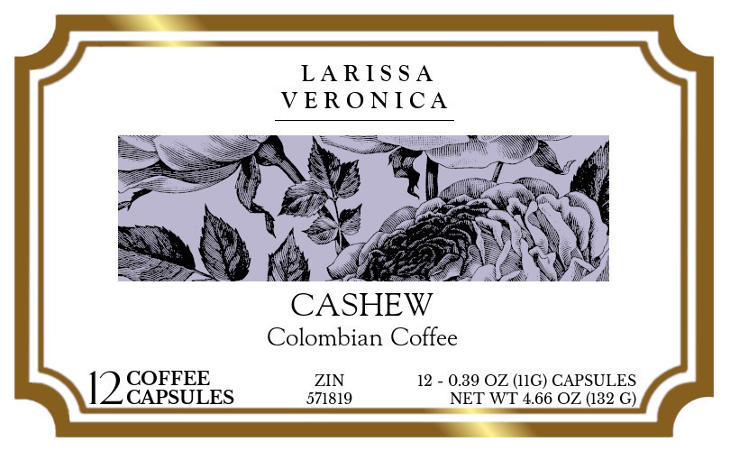 Cashew Colombian Coffee <BR>(Single Serve K-Cup Pods) - Label