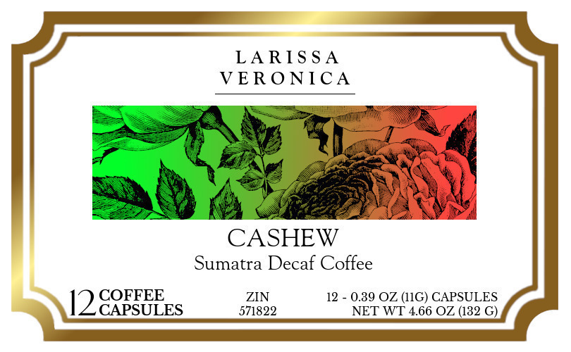 Cashew Sumatra Decaf Coffee <BR>(Single Serve K-Cup Pods) - Label