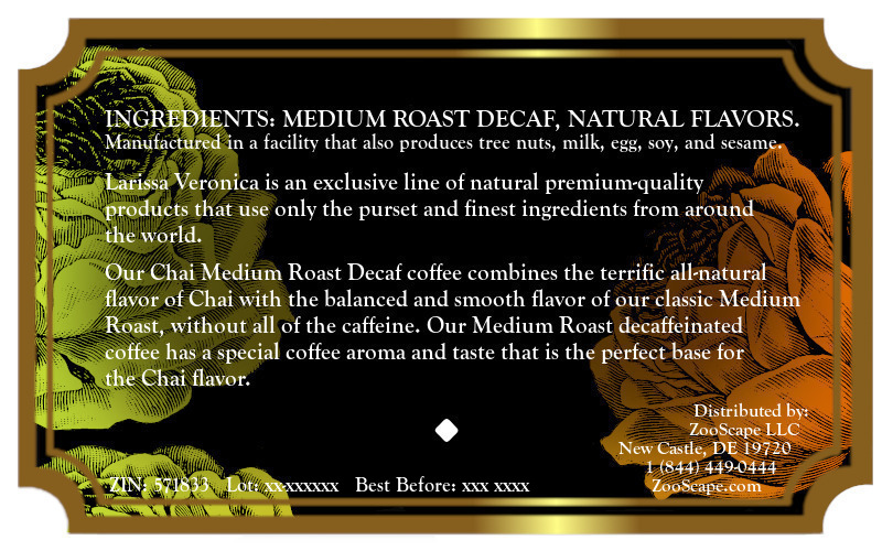 Chai Medium Roast Decaf Coffee <BR>(Single Serve K-Cup Pods)